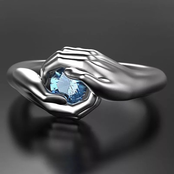 Blue Crystal Hug Ring Women Couple Men Finger Accessories Wedding Engagement - Picture 4 of 4